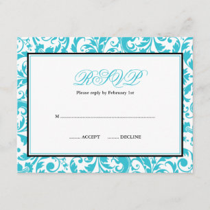 Bat mitzvah RSVP turquoise et noir Swirl Damask