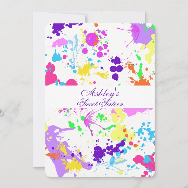 Bat mitzvah sweet sixteen, Neon Paint Invitation (Devant)