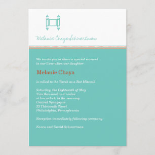 Bat mitzvah Torah Turquoise Invitation