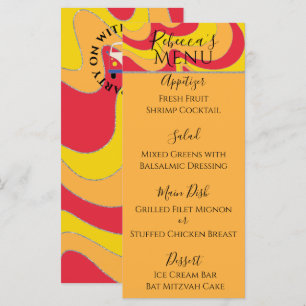 Bat ou Bar Mitzvah Elegant Silvery Swirl Menu des 