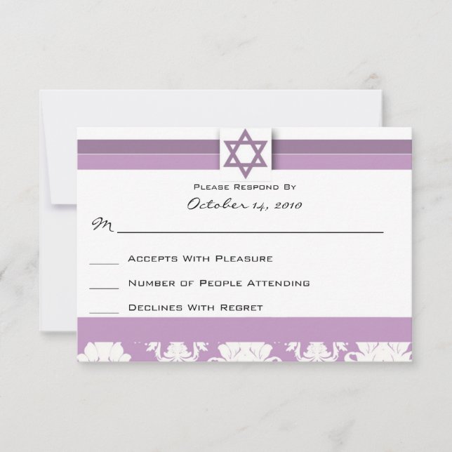 Bat pourpre Damask Barre Mitzvah Carte de réponse (Devant)