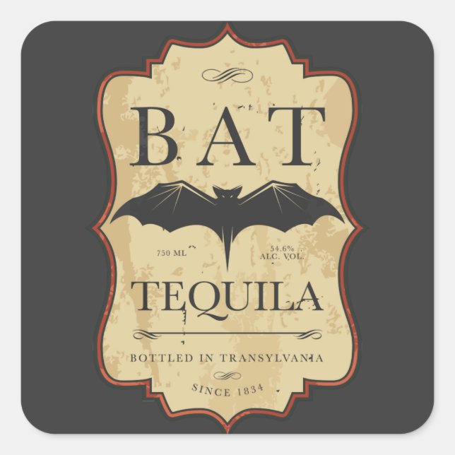 Bat Tequila Vintage Étiquette Halloween (Devant)