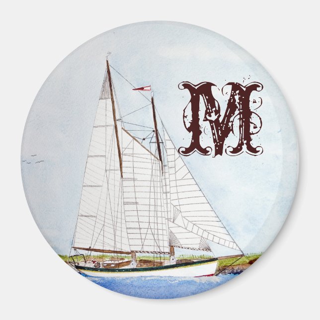 Bateau à voile Bateau à voile Monogramme Aimant in (Devant)