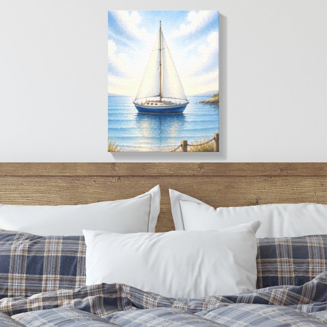 Bateau à voile côtier toile tendue sur cadre mural (Insitu(Chambre))