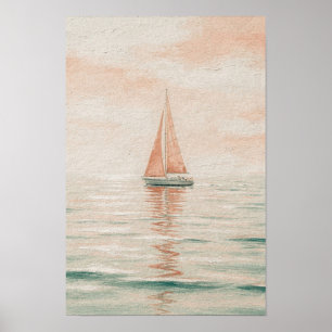 Bateau à voile en corail et verre de mer Art mural
