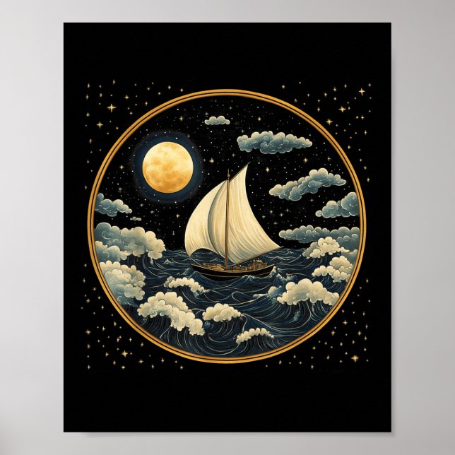 Bateau à voile esthétique céleste Art déco océan S (Devant)