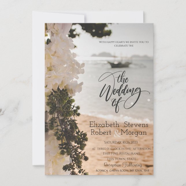 Bateau à voile Fleurs Plage Mariage Invitation (Devant)