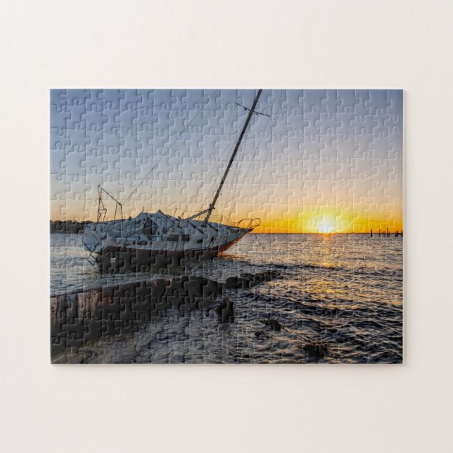 Bateau À Voile Gulf Breeze Et Puzzle Jetty Sunset (Horizontal)