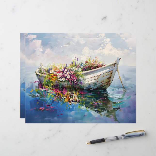 Bateau avec papier Fleur sauvage coloré (Devant/Arrière en situation)
