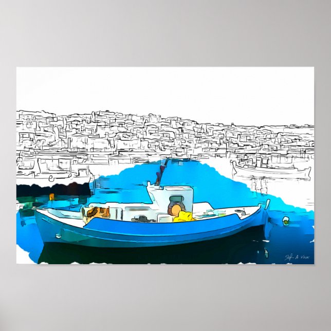 Bateau de pêche en Koroni Harbour A1 - Poster (Devant)