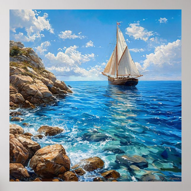 Bateau de voile de paysage marin décoration murale (Devant)