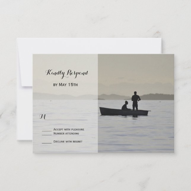 Bateau et couple Silhouette Lake Wedding Cartes RS (Devant)
