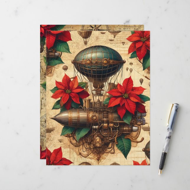 Bateau Festive Steampunk avec Poinsettia Florals (Devant/Arrière en situation)