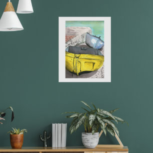 Bateau jaune - Art aquarelle Art mural côtier