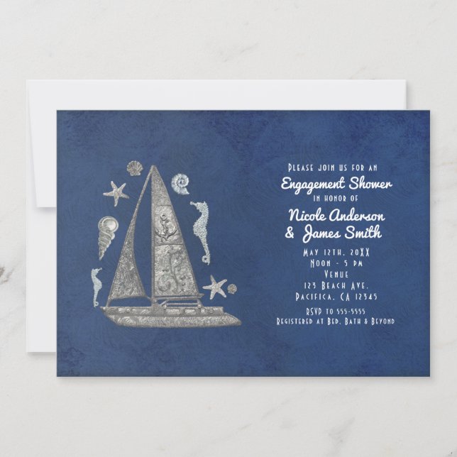 Bateau Nautique Argent et Plage objets Invitations (Devant)