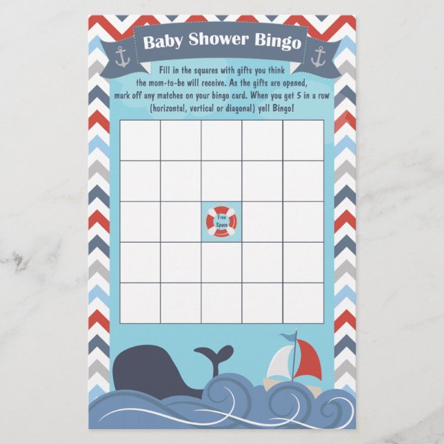 Bateau nautique Ocean Whale Baby shower Bingo (Devant)