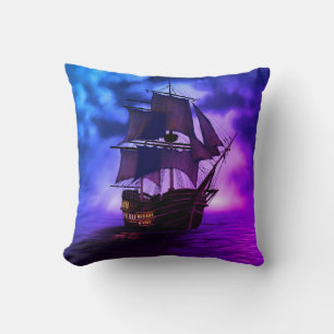 Bateau pirate bleu et violet coussin mer nautique