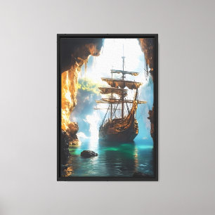 Bateau pirate dans la grotte encadrée de toile mur