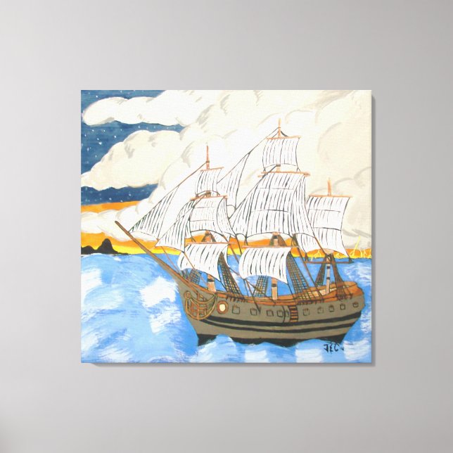 Bateau pirate en mer sur toile (Recto)