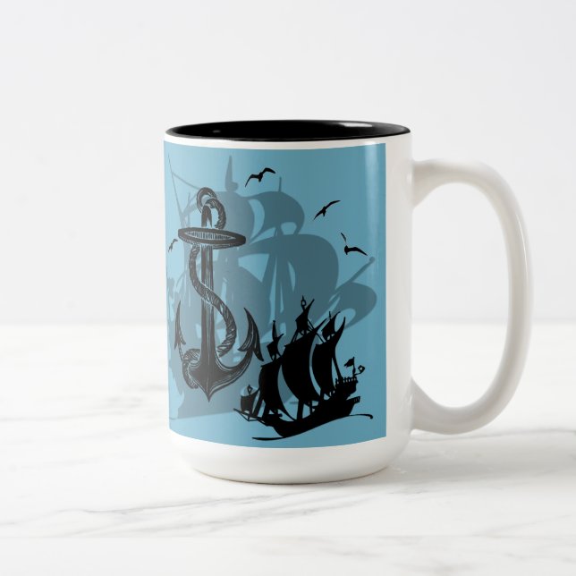 Bateau pirate et Ancre Black Silhouette Mug 2 (Droit)