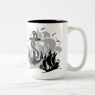 Bateau pirate et Ancre Mug en silhouette noire