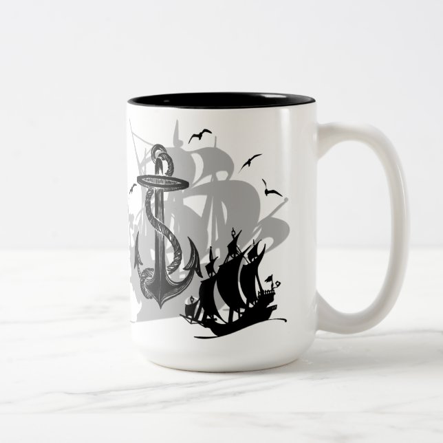 Bateau pirate et Ancre Mug en silhouette noire (Droit)