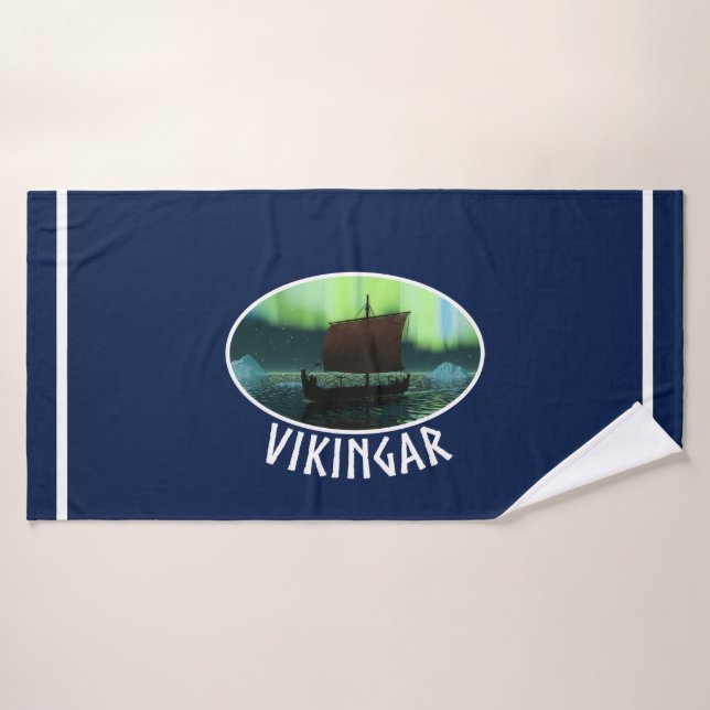 Bateau Viking Sous Lumière Du Nord (Serviette de bain)