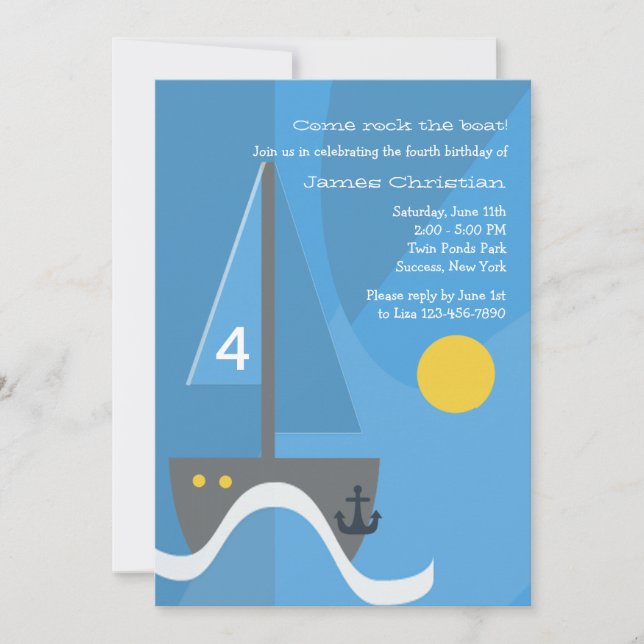 Bateau Voilier Anniversaire Fête Invitation (Devant)