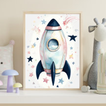 Bateau Whimsical Watercolor avec Etoiles Pastel