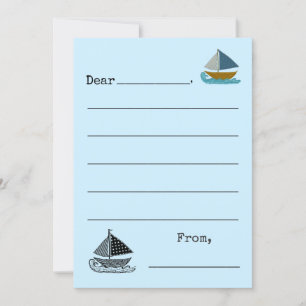 Bateaux à voiles larges écriture papier Cartes enf