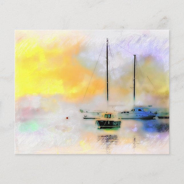 bateaux au coucher du soleil fond papier craft (Devant)