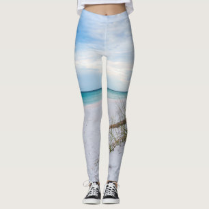 Bateaux De Mer Et Plage De Sable Blanc Leggings Du