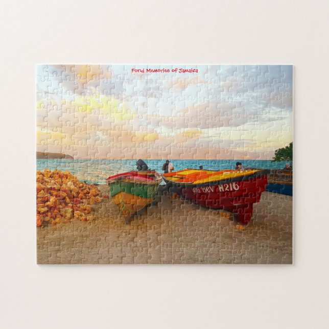 Bateaux de pêche sur une plage de Jamaïque. Puzzle (Horizontal)