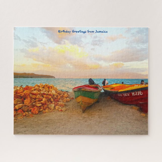 Bateaux de pêche sur une plage jamaïcaine. Puzzle (Horizontal)