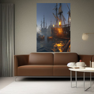 bateaux de pirates en mer   AI Art Poster