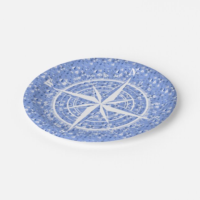 Bateaux et boussole Assiette en papier (Angle)