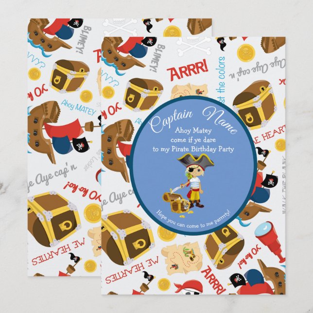 Bateaux et trésor  Invitation pirate à la fête (Devant / Derrière)