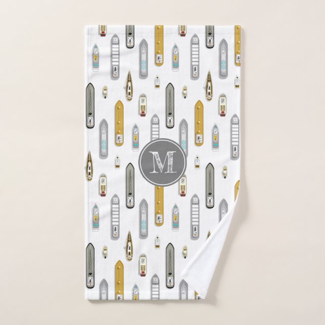Bateaux nautiques Sur la rivière blanc w monogramm (Serviette à main)