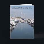 Bateaux Step Son Carte d'anniversaire<br><div class="desc">Carte de voeux bateaux dans une marina étape fils carte d'anniversaire que vous pouvez customiser avec n'importe quel texte de votre choix. Si vous avez besoin d'aide pour vous customiser,  contactez-nous via le lien de cette page. Carte d'anniversaire Marina step</div>