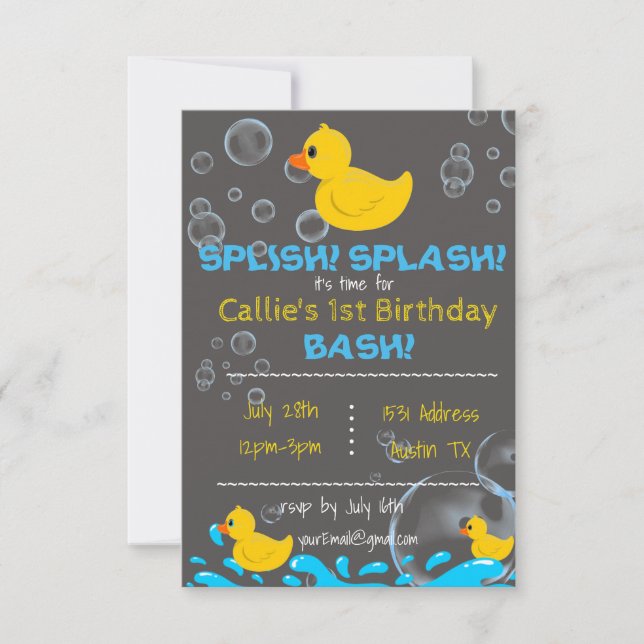 Bath Time Rubber Ducky Birthday Invitation (Devant)