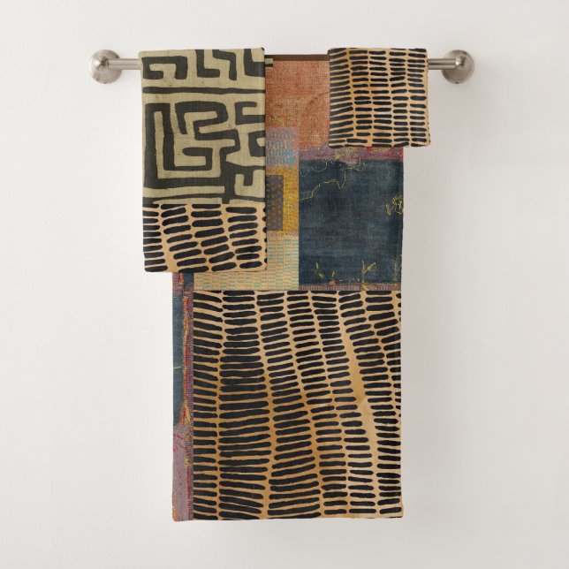 bathroom towel set with earthy design (En situation)