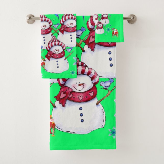 Bathroom Towel Sets Christmas Snowman Santa (En situation)