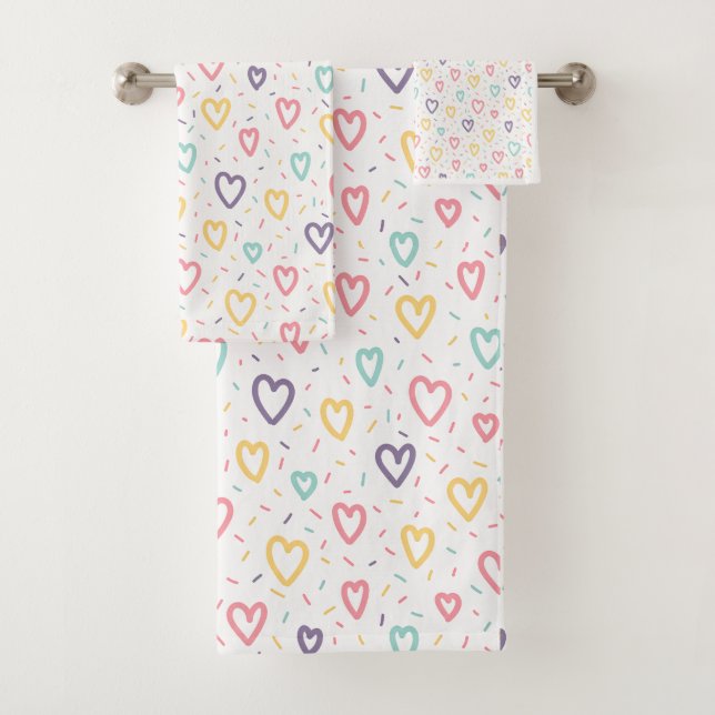 Bathroom Towel Sets Valentine's Day Colorful Heart (En situation)