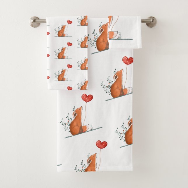 Bathroom Towel Sets Valentine's Day Foxy Red Heart (En situation)