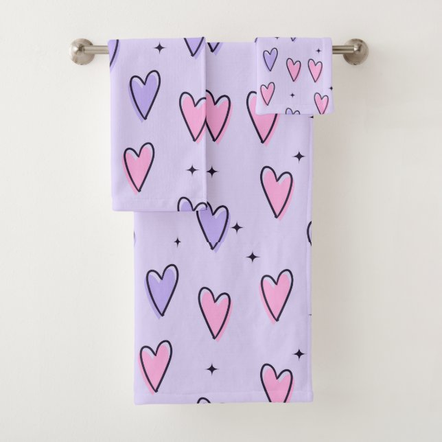 Bathroom Towel Sets Valentine's Day Pink Purple  (En situation)