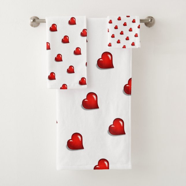 Bathroom Towel Sets Valentine's Day Red Hearts  (En situation)