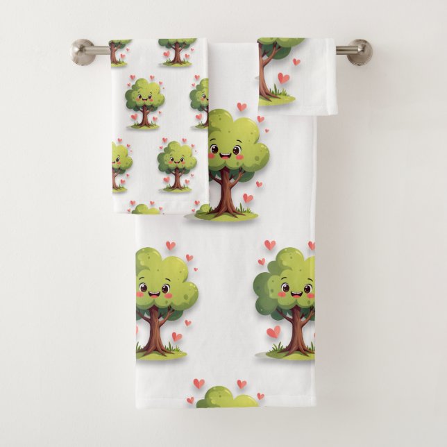 Bathroom Towel Sets Valentine's Day Tree Red Heart (En situation)