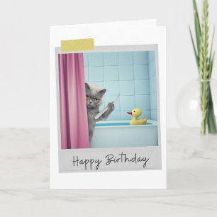 Bathtime Grey Chat Drôle Anniversaire Carte