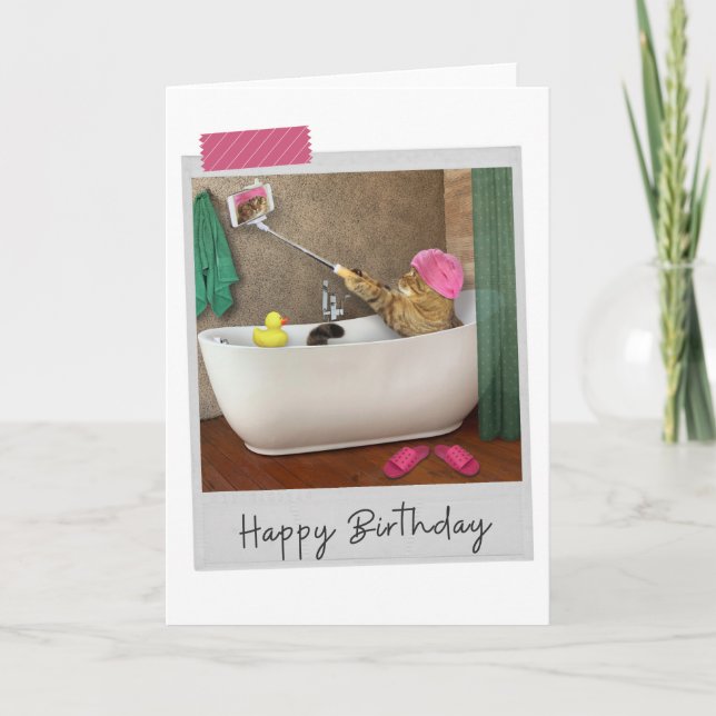 Bathtime Selfie Chat Drôle Anniversaire Carte (Devant)