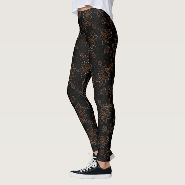 Batik Floral Noir & Or Leggings Motifs (Gauche)